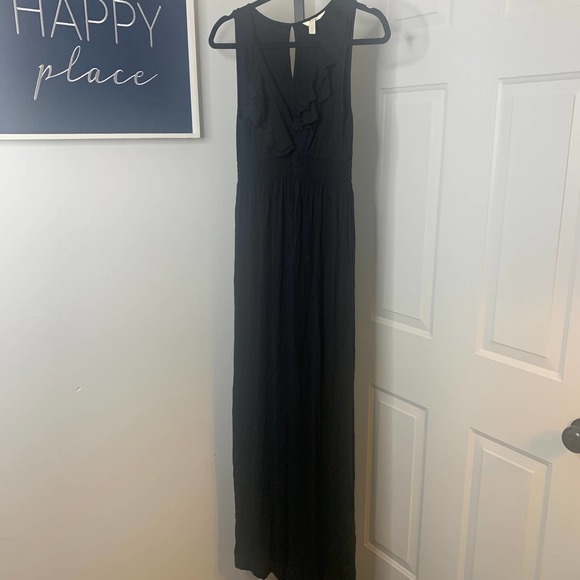 Soma Womens Dress Size Medium Black Sleeveless Ruffle Neck Maxi Smocked Waist - Picture 1 of 6